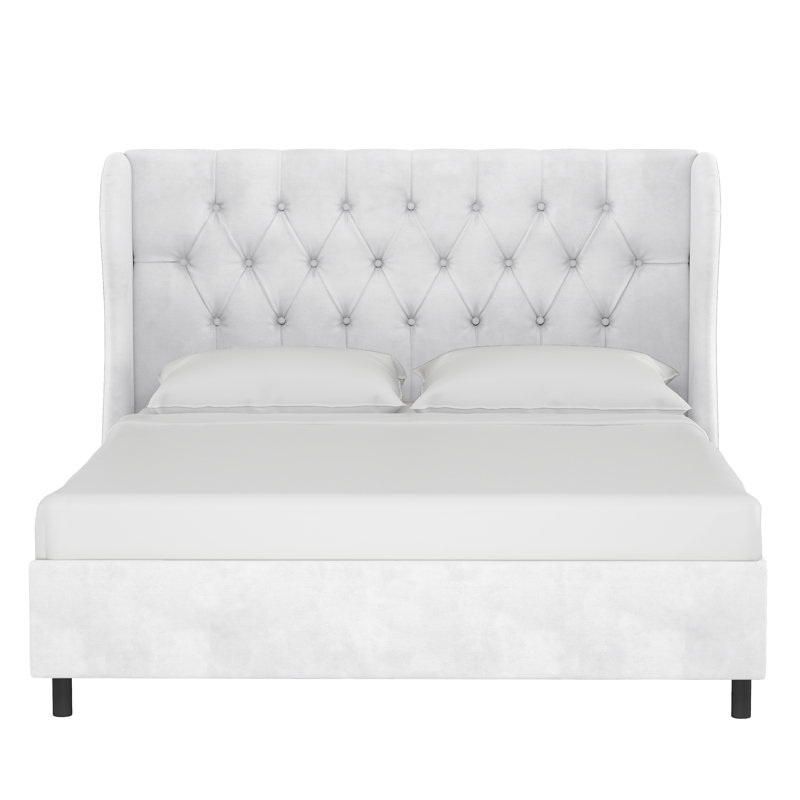Lit plateforme tapissier Azariah, Très grand californien, Velours blanc classique
