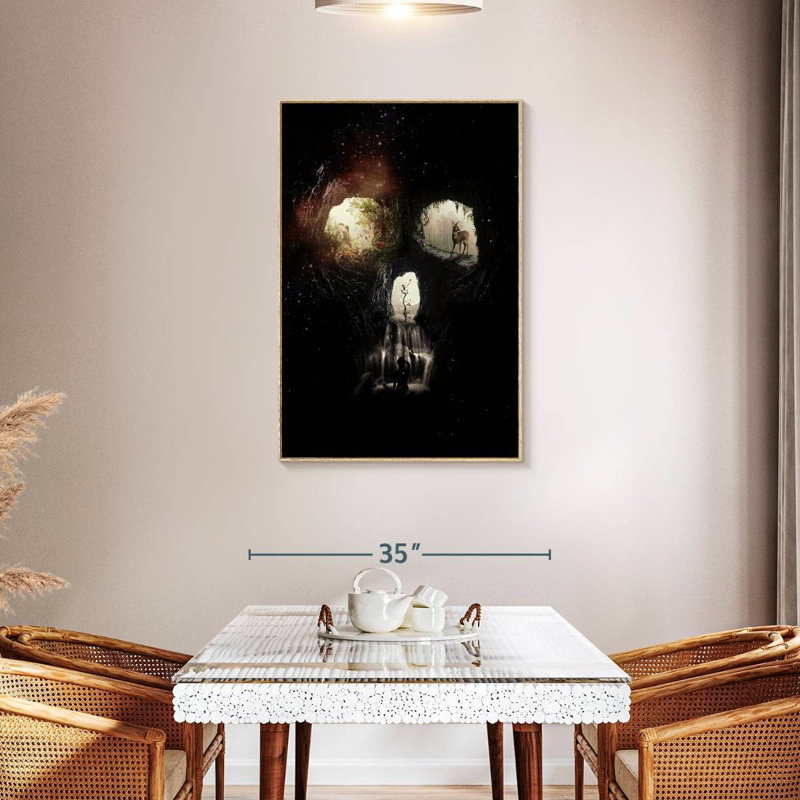 Cave Skull, 21" x 31", Floating Frame Natural Wood