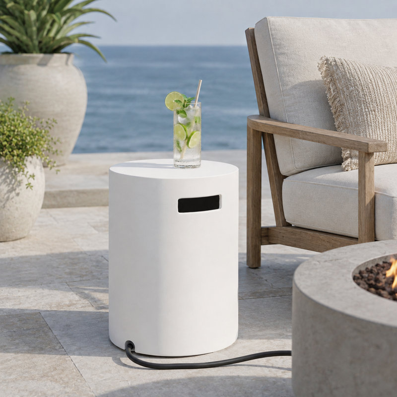 Table d'appoint moderne avec couvercle de réservoir de propane, cachette de réservoir de gaz d'oxyde de magnésium blanc pour patio et foyer