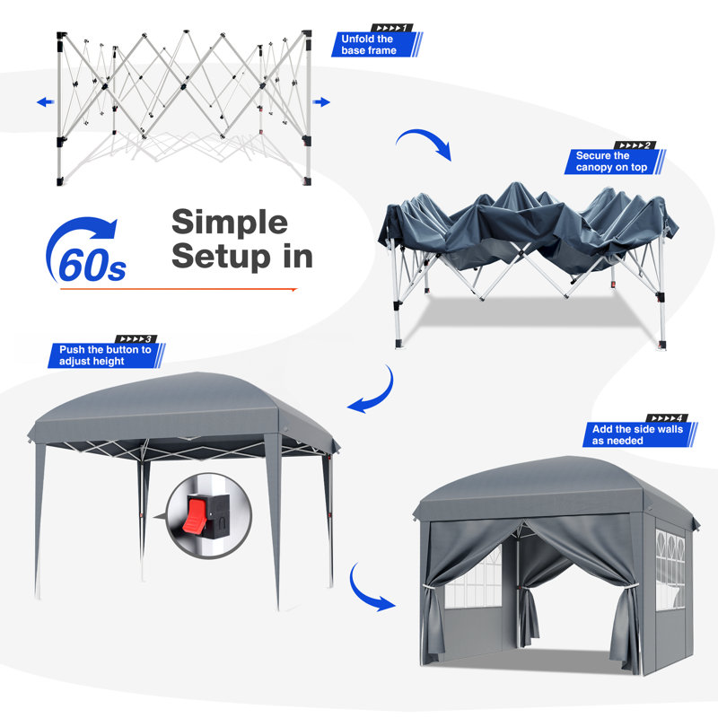 Pop Up Gazebo with Sides 3m x 3m, Black