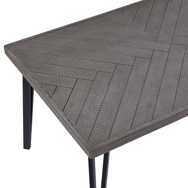 Carveth Rectangular Medium Wood Top Metal Legs Country Style Dining Table, Gray Wood