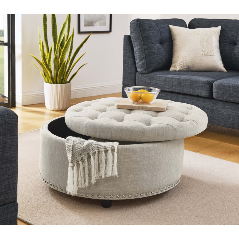 Tufted Storage Ottoman, Almond