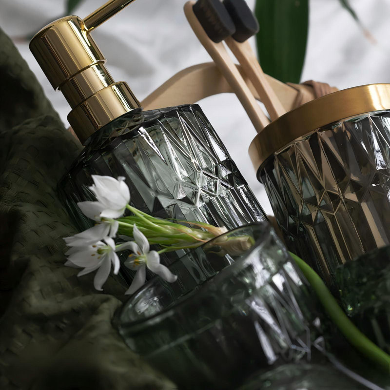 6 pièces d'accessoires de salle de bain en verre transparent, vert