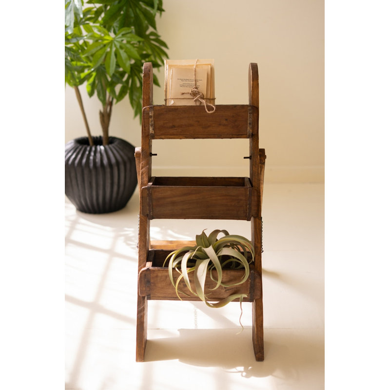 Kalalou Rustic Folding Wooden Display Stand with Three Compartments - 30"H