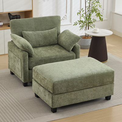 37.8" W Upholstered Chenille Armchair with Ottoman
