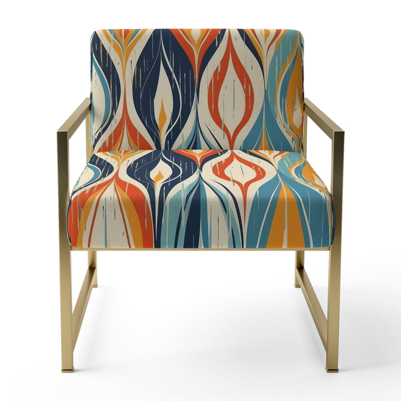 Orange et bleu Botanical Symphony III - Fauteuil rembourré contemporain, fauteuil d'appoint orange, Doré