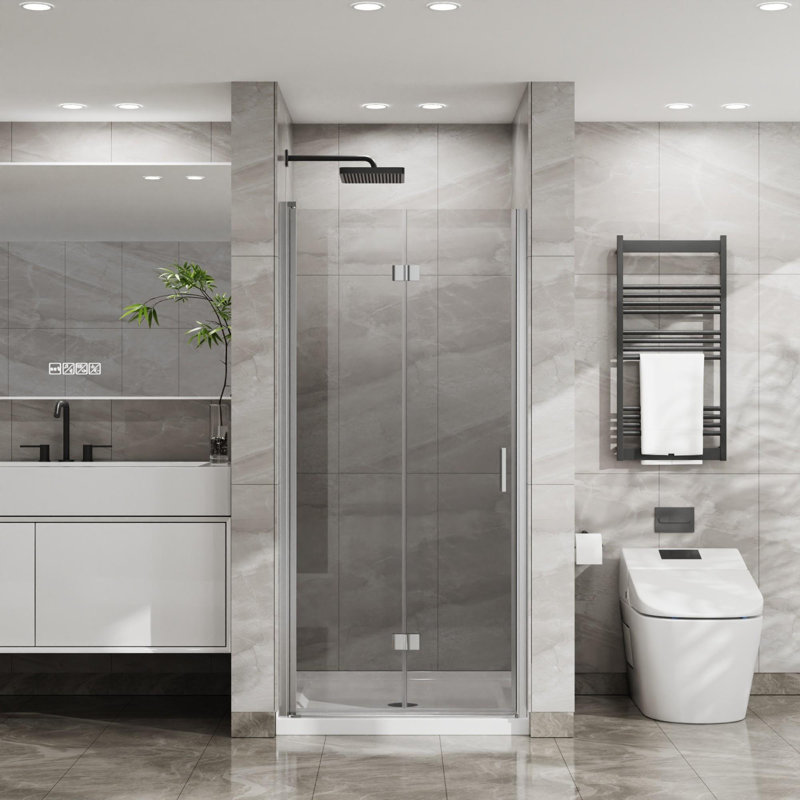 34"W x 72"H Bifold Frameless Glass Shower Door, Chrome