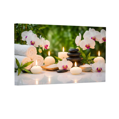 Fashion Spa Candles Orchids Towels Stones Salt