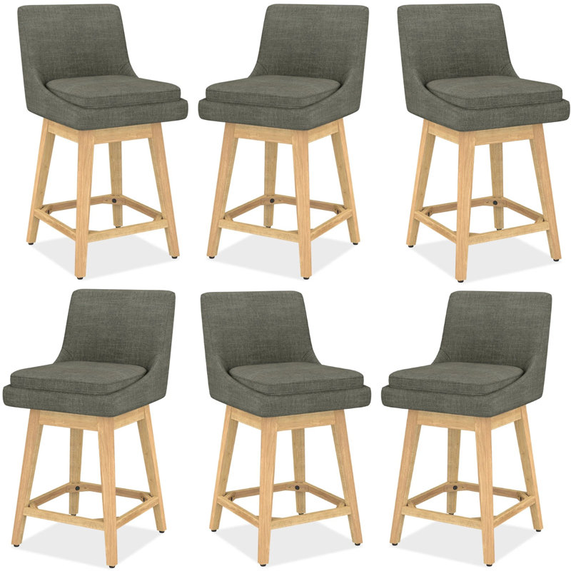 Tabourets de bar pivotants à 360 ° en tissu de lin, chaises de îlot de cuisine minimalistes modernes, gris (ensemble de 6 tabourets)