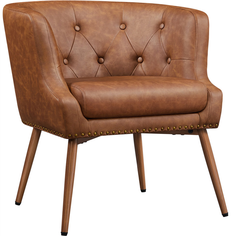Kabron Upholstered Barrel Chair, Retro Brown Faux Leather