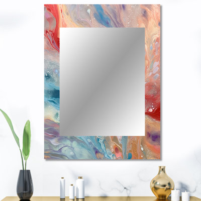 «Blue Pink Luminous Liquids I», miroir mural abstrait, miroir décoratif bleu, impression d'art en métal