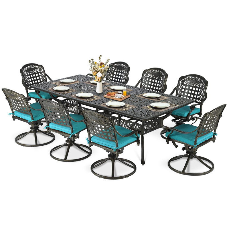 Ensemble de salle à manger d'extérieur 9 pièces Meetwarm, Bleu océan