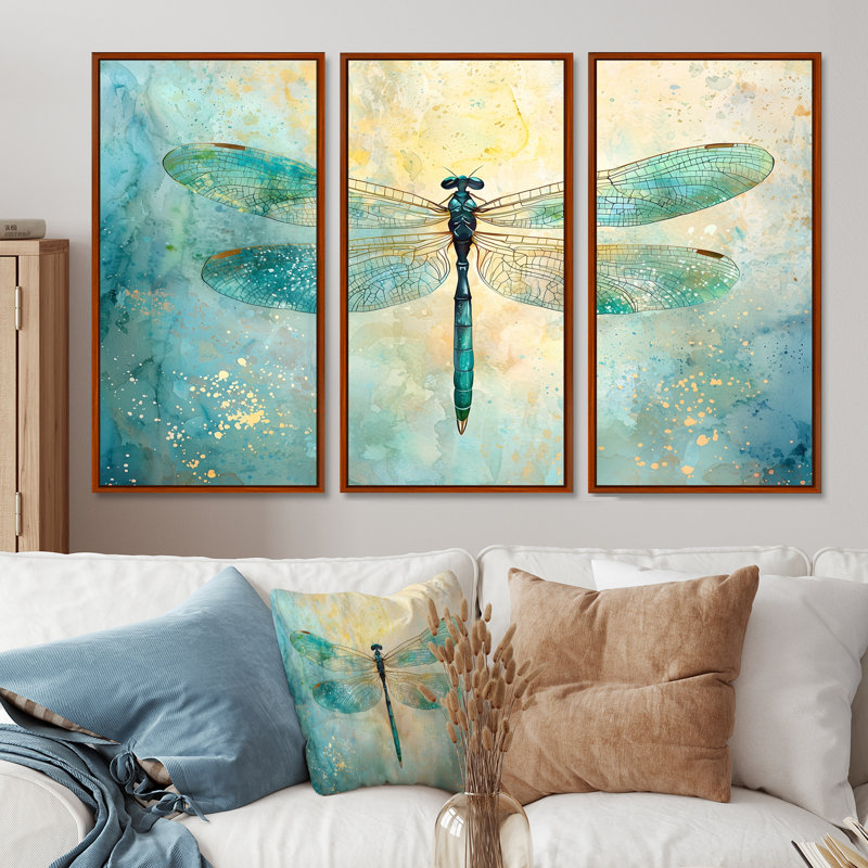 Emerald Dragonfly Iridescent Wings I - ensemble de reproductions d'art mural libellule, Brown, 28" H x 36" W