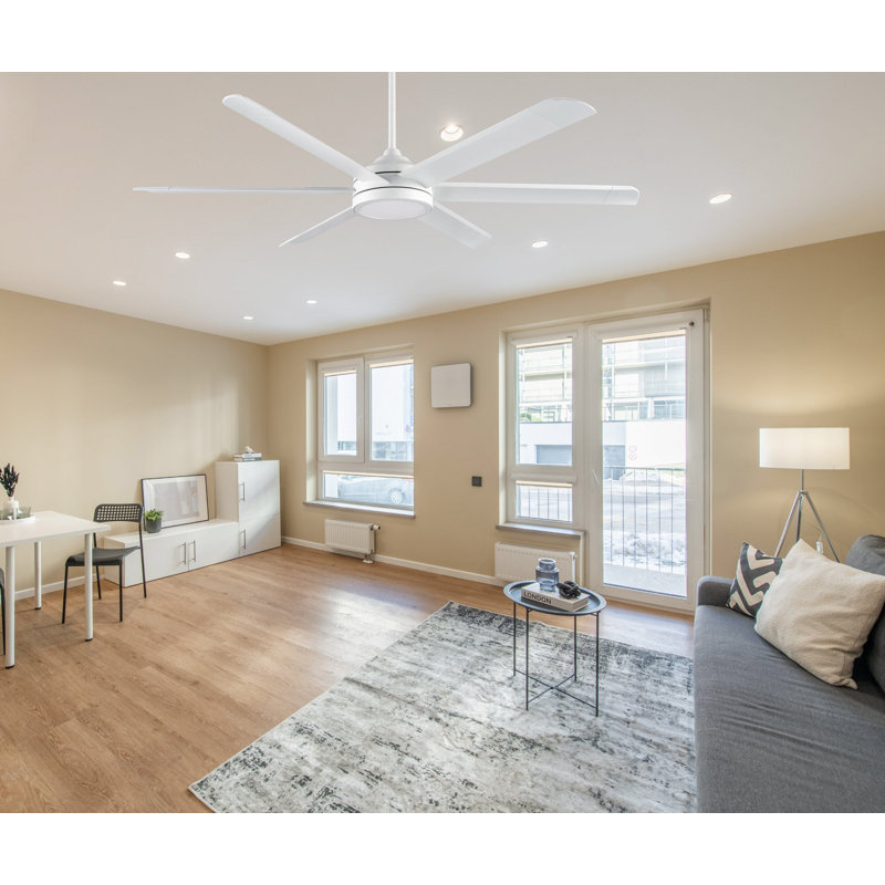Blazer 72 in. 6 Blade Matte White Ceiling Fan with Remote Control, Dimmable LED Light Kit, and Reversible Motor, Matte White