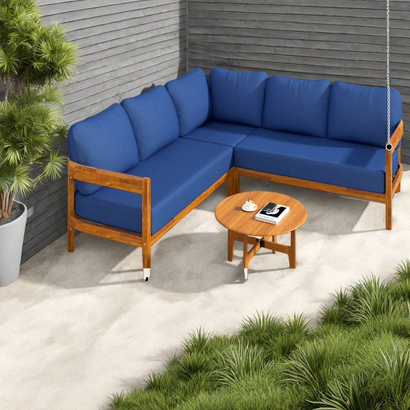 Canapés de patio spacieux, siège d'angle moderne en bois d'acacia pour le jardin