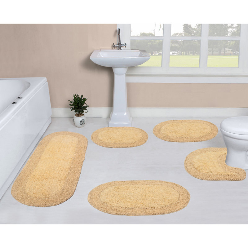 Tamela Double Ruffle 100% Cotton Non-Slip 5 piece Bath Rug Set, Butter