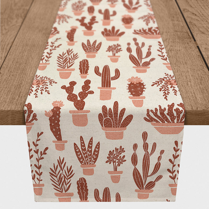 Chemin de table Houseplants On Linen, Noir, 90 po x 16 po