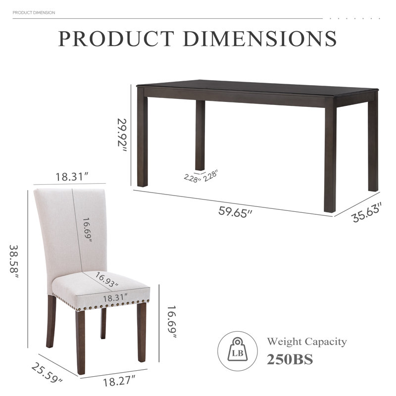 5 - Piece Dining Set with Soild Wood Dining Chair, Brown