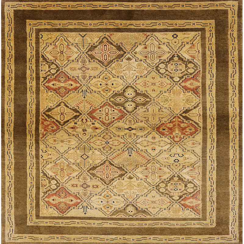 Tapis oriental jaune / brun Saugatuck, Carré 3 pi