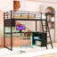 Loft Bed With Built-In Ladder, Desk, Storage Shelves And LED Lights-1898049268