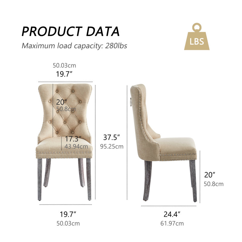 Chaise de salle à manger rembourrée classique avec capitonnage à boutons et décoration cloutée, un choix idéal pour les espaces de salle à manger traditionnels (beige)
