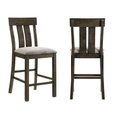 Contemporary Style 2 Counter Height Upholstered Dining Chairs With Rustic Wood Finish And Brown Slat-Back Seating For Areas 2Pc Rooms