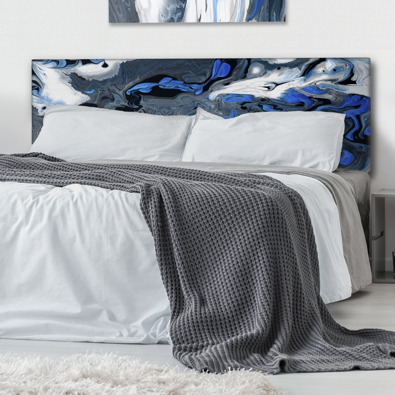 Cheyeene Upholstered Headboard, King, White/Gray/Blue Abstract