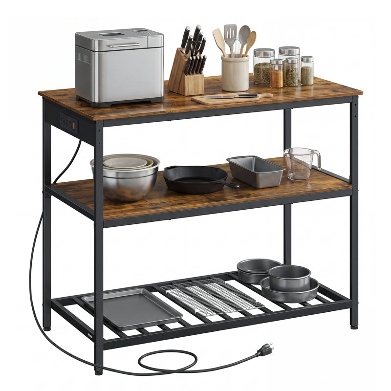 Kitchen Island, Rustic Brown/Black