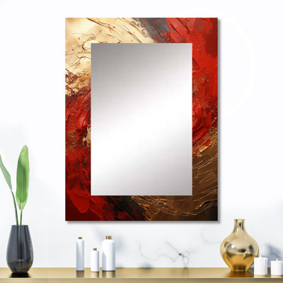 Red Gold Fusion Spiral - grand miroir mural spirales abstraites, miroir doré unique, impression sur métal