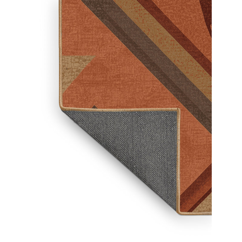 Tapis moelleux moelleux à motif géométrique rustique Prompton - brun clair, 7 x 9