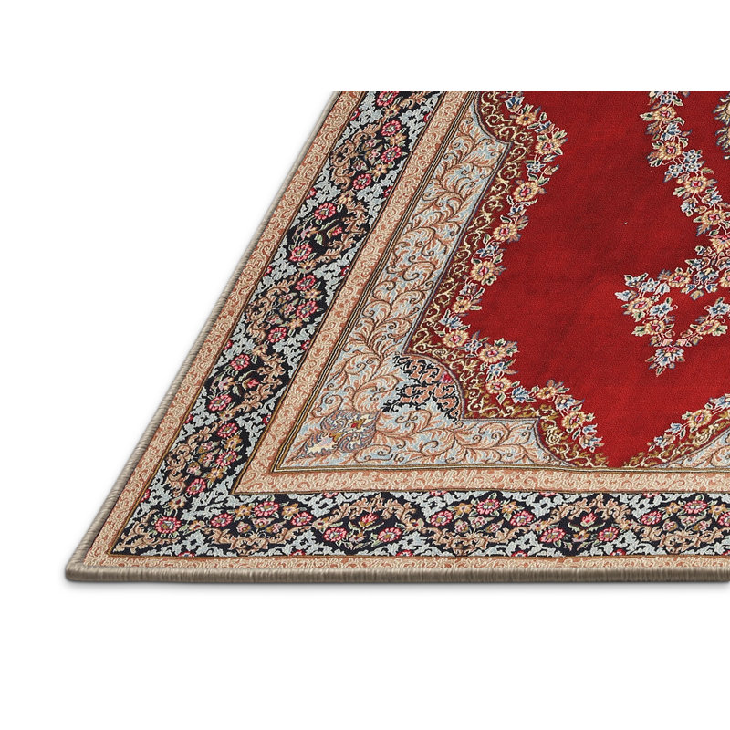 Tapis rouge/bleu traditionnel, Rectangle 5 pi x 7 pi