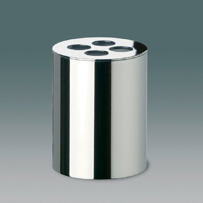 Natural Leather Toothbrush Holder, Chrome