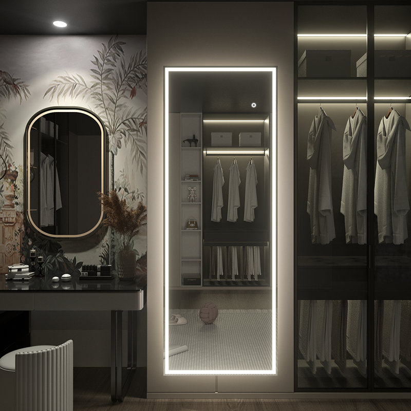 Aluminum Alloy Frame tempered Glass Led Full Length Mirror With 3 Color Temperature & Brightness Adjustment, 67" x 24"