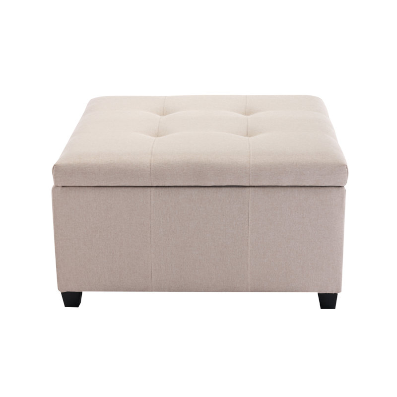 Repose-pieds carré capitonné avec rangement de 35 po Jamil, Mélange de polyester beige