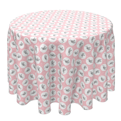 Round Tablecloth, 100% Cotton, 60'' Round, Pink Elephant Polka Dots