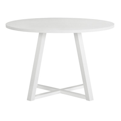 Table de salle à manger ronde Edo, base tréteaux, finition blanche