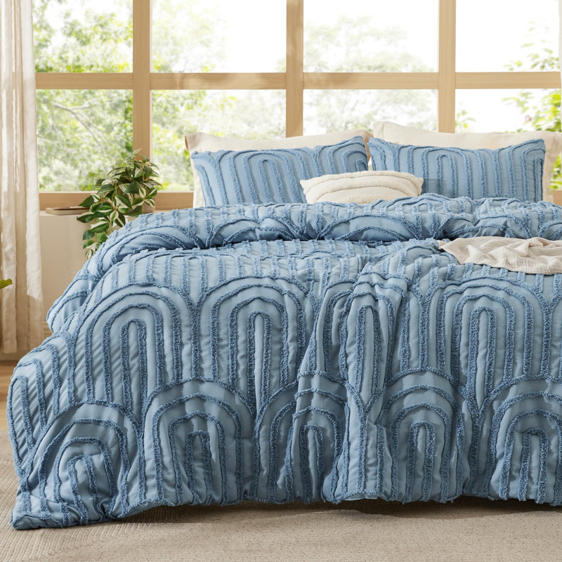 Comforter Set-Arch Jacquard Boho Bedding Sets, King Comforter + 2 King Shams, Grayish Blue