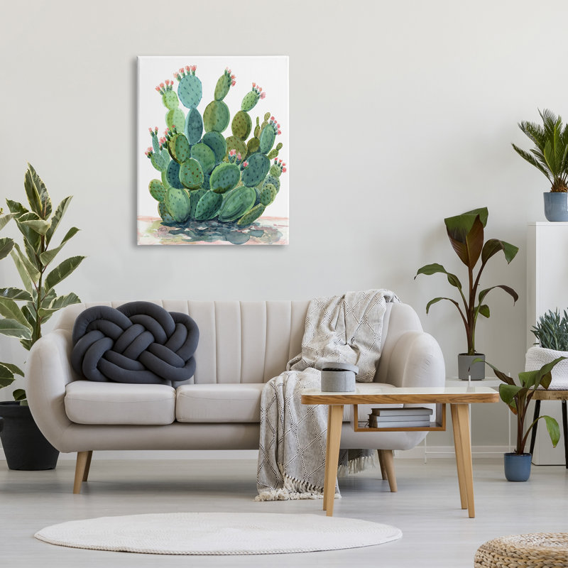 «Botanical Desert Prickly Pear Cactus Floater» par Cherish Flieder, H 40 po x l 30 po x P 1,5 po, Toile tendue