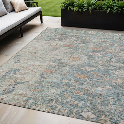 Tapis oriental lavable d'intérieur bleu 5 pi x 8 pi