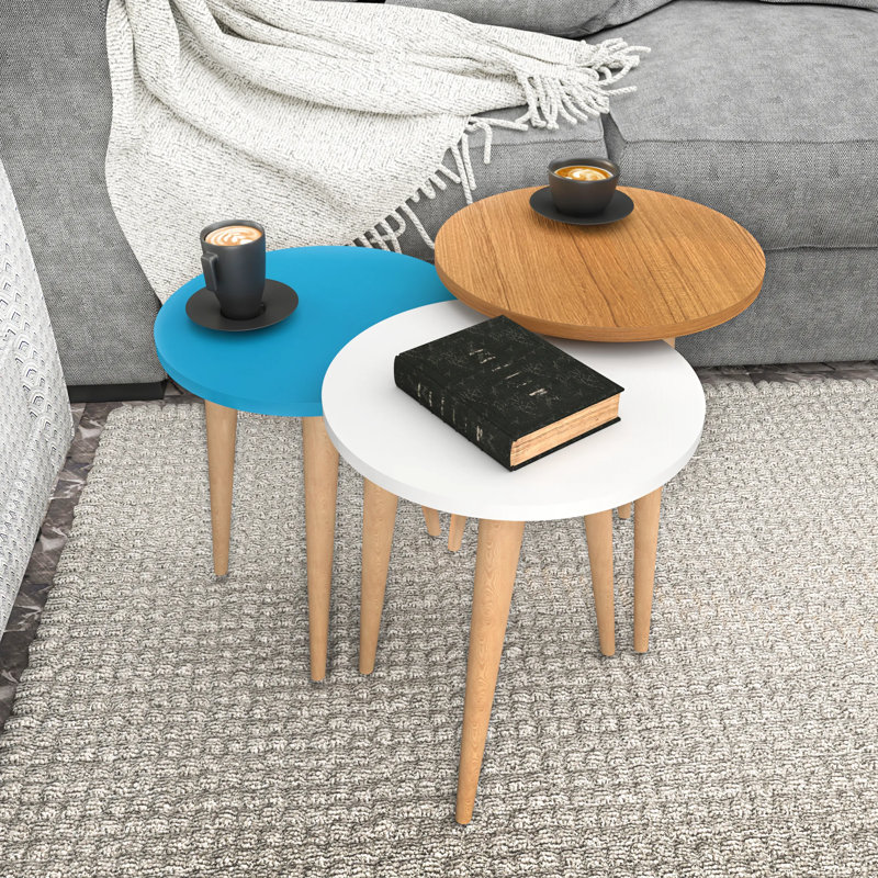 Wanneroo Accent 3 Piece Nest of Tables, Brown/Gray/Blue