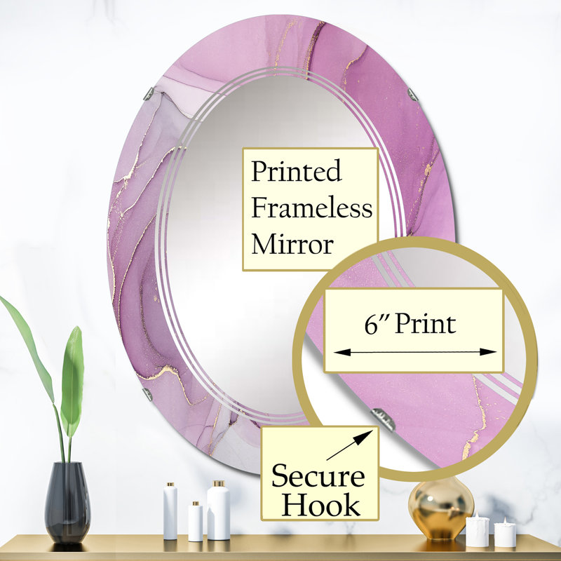 Mauve liquide Art Waves I - Miroir mural moderne ovale, 36 po x 24 po