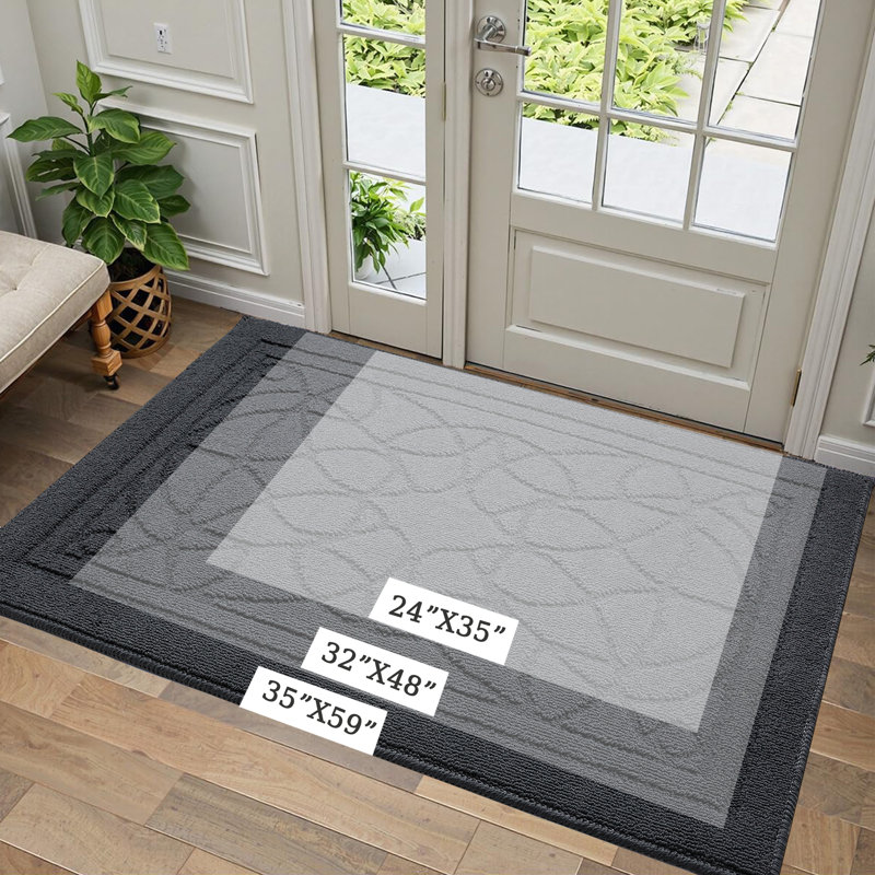 Large Indoor Outdoor Doormat,Machine Washable Low Profile Non-Slip Rug for Front Back Door,Entry, 35" W x 59" L, Dark Gray