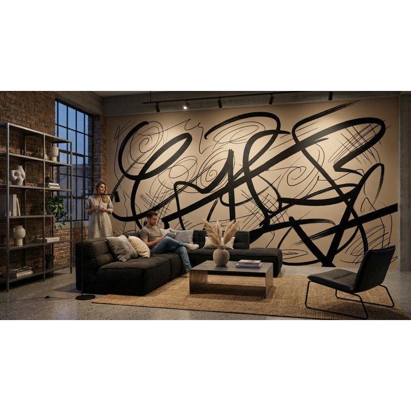Papier peint dynamique abstrait noir avec décoration murale dynamique, Non-Woven Nonpasted, 140"x108"