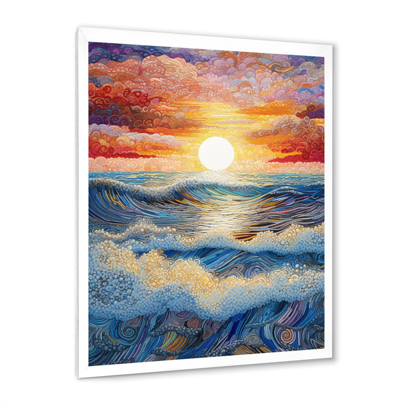 «Rainbow Ocean Sunrise II», reproductions d'art mural océan, H 32 po x l 24 po x P 1 po, Cadre flottant doré