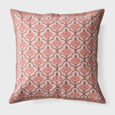 Zarina Blush Pink Jaali Print Cotton Cushion Cover, 18" x 18" – Decorative Pillow Cover with Traditional Pattern