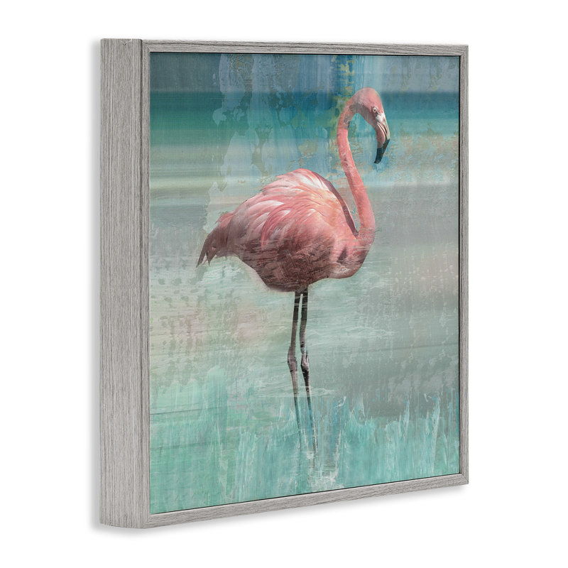 «Layered Flamingo Bird», estampe numérique par Nan, H 24 po x l 24 po x P 1,5 po, Estampe numérique Farmhouse