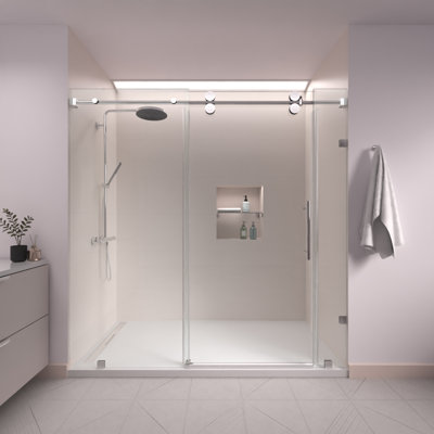 Porte de douche coulissante simple en chrome avec verre transparent de 3/8 po de l 72 à 75 po x H 76 po RadianceXL