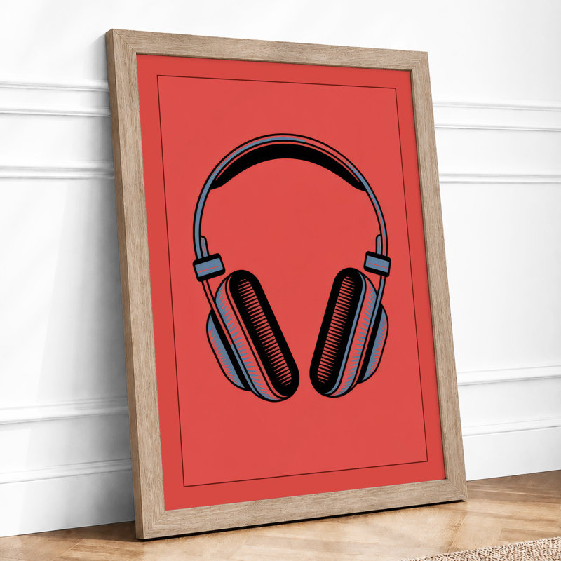 Headphones Modern - Framed Print, Oak, A4 - 29.7 x 21.0 cm