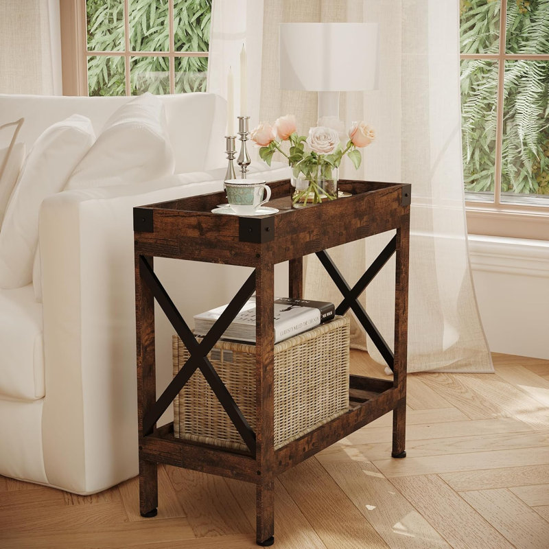 Slim Side Table With Charging Station, Built-In USB Ports And Power Outlets, Compact Design For Small Spaces, Modern End Table With Secure Lid