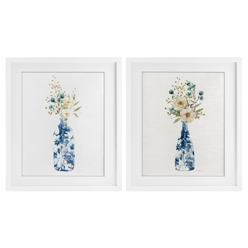 «Chinoiserie Blooms White Bouquets», ensemble de 2 impressions encadrées sous verre, design par Carol Robinson